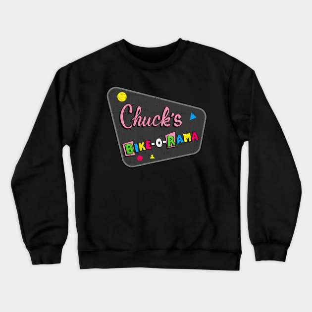Chuck's Bike-O-Rama - Pee Wee Herman Bike Shop Crewneck Sweatshirt by Sachpica